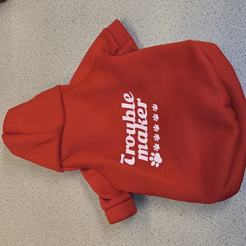 Trouble Maker Brand Red & White-Small Dog Sweatshirt Hoodie-NWOT